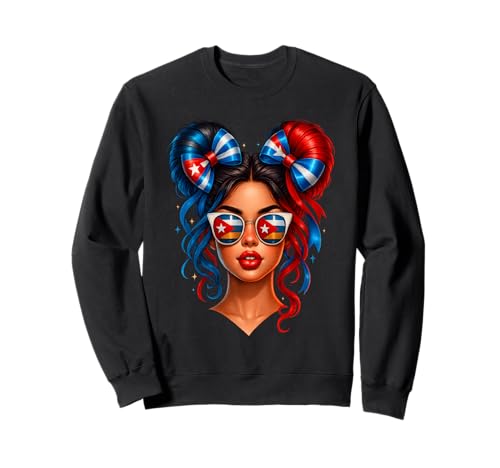 Kubanische Frauen Messy Bun Kuba Flagge Hispanic Heritage Monat Sweatshirt von Cuban Cuba Flag Latina Apparel For Girl Women kids