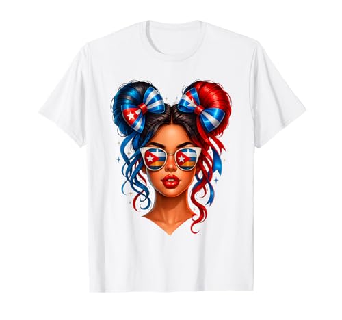 Kubanische Frauen Messy Bun Kuba Flagge Hispanic Heritage Monat T-Shirt von Cuban Cuba Flag Latina Apparel For Girl Women kids