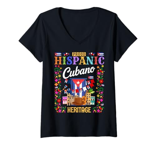 Damen Cuba Flag Outfit Ideen für Herren & Herencia Hispana Cubano T-Shirt mit V-Ausschnitt Damen Cuba Flag Outfit Ideen für Herren & Herencia Hispana Cubano T-Shirt mit V-Ausschnitt von Cuban Hispanic Heritage Month Outfit Idea For Boys