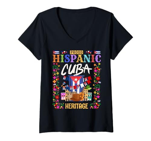 Damen Cuba Flag Outfit Ideen für Frauen & Herencia Hispana Cubana T-Shirt mit V-Ausschnitt Damen Cuba Flag Outfit Ideen für Frauen & Herencia Hispana Cubana T-Shirt mit V-Ausschnitt von Cuban Hispanic Heritage Month Outfit Idea For Kids
