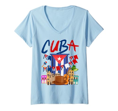 Damen Cuban Flag Outfit Ideen für Frauen & Cubana Latino Heritage T-Shirt mit V-Ausschnitt von Cuban Hispanic heritage Costume Ideas For Kids