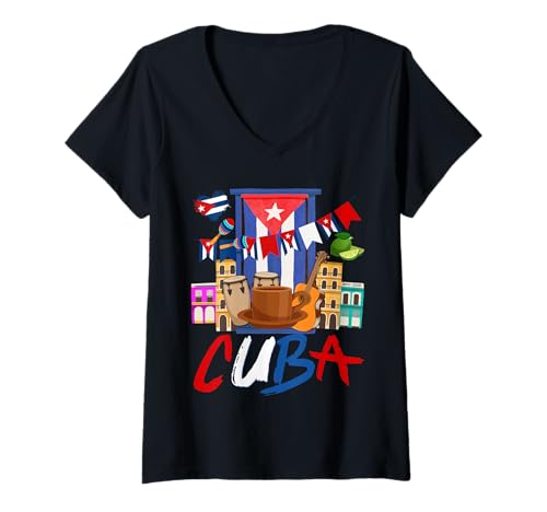 Damen Cuban Flag Outfit Ideen für Frauen & Cubana Latino Heritage T-Shirt mit V-Ausschnitt von Cuban Hispanic heritage Costume Ideas For Kids