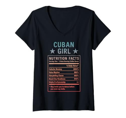 Damen Lustiges kubanisches Mädchen, stolze Frauen mit Kubawurzeln T-Shirt mit V-Ausschnitt von Cuban Humor Gifts for Women of Cuba