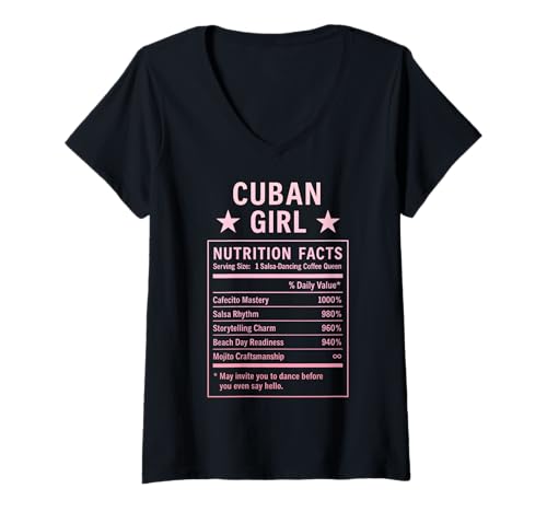 Damen Lustiges kubanisches Mädchen, stolze Frauen mit Kubawurzeln T-Shirt mit V-Ausschnitt von Cuban Humor Gifts for Women of Cuba