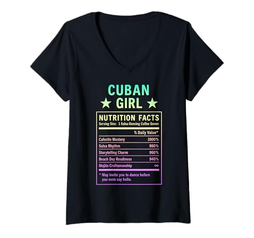 Damen Lustiges kubanisches Mädchen, stolze Frauen mit Kubawurzeln T-Shirt mit V-Ausschnitt von Cuban Humor Gifts for Women of Cuba