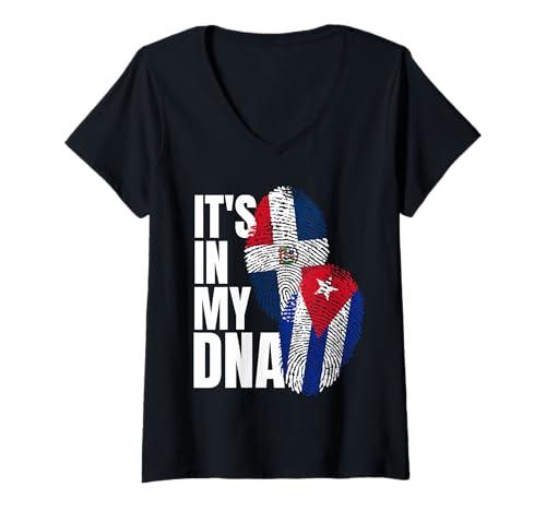 Damen Die kubanische und dominikanische Mischung aus DNA Flag Heritage T-Shirt mit V-Ausschnitt Damen Die kubanische und dominikanische Mischung aus DNA Flag Heritage T-Shirt mit V-Ausschnitt von Cuban Plus Dominican DNA