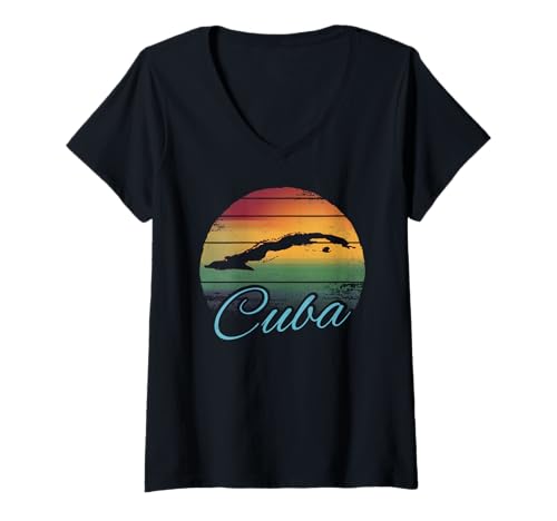 Damen Kuba Island Shirt Karte Karibik Retro T-Shirt mit V-Ausschnitt Damen Kuba Island Shirt Karte Karibik Retro T-Shirt mit V-Ausschnitt von Cuban Vintage Stuff ...