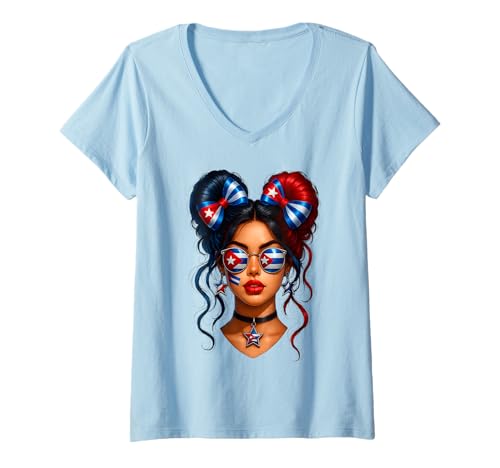 Damen Cubanita, Monat des hispanischen Erbes, kubanische Frauen, Flagge Kubas, Mädchen T-Shirt mit V-Ausschnitt Damen Cubanita, Monat des hispanischen Erbes, kubanische Frauen, Flagge Kubas, Mädchen T-Shirt mit V-Ausschnitt von Cubanita Cuban Women Hispanic Heritage Cuba Outfit