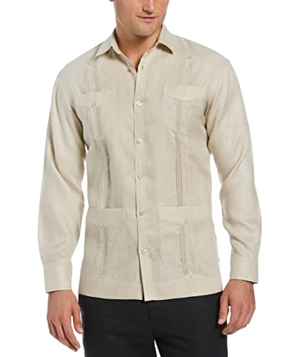 Cubavera Herren 100% Leinen Vier-Pocket Langarm Button Down Guayabera Hemd (Größe S-5X Big & Tall), Natürliches Leinen., Klein von Cubavera