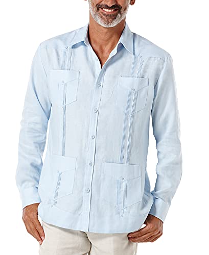 Cubavera Herren Guayabera 100% Leinen mit Vier Taschen, Langärmelig, (Erhältlich in Big & Tall) Hemd mit Button-Down-Kragen, Cashmere Blue, Klein von Cubavera