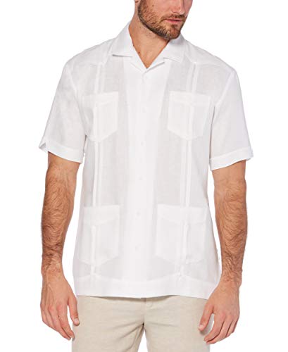 Cubavera Herren Guayabera 100% Leinen mit Vier Taschen, Kurzärmelig Hemd mit Button-Down-Kragen, Helles Weiß, XL von Cubavera