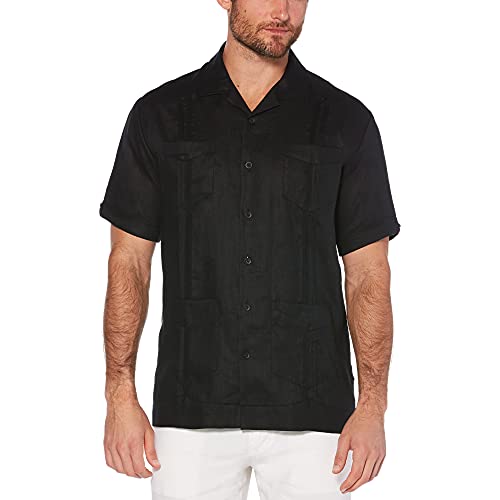 Cubavera Herren Guayabera 100% Leinen mit Vier Taschen, Kurzärmelig Hemd mit Button-Down-Kragen, Schwarz (Jet Black), XX-Large von Cubavera