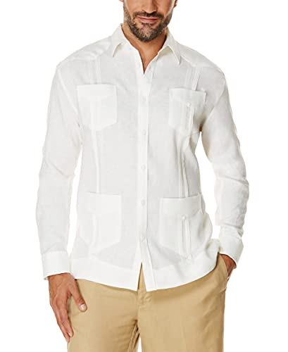 Cubavera Herren 100% Leinen Vier-Pocket Langarm Button Down Guayabera Hemd (Größe S-5X Big & Tall), Helles Weiß, Klein von Cubavera