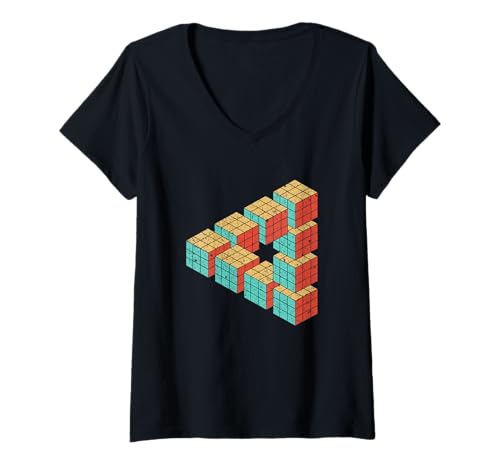 Damen Penrose Triangle Speed Cube Puzzle Cubing, Vintage-Stil T-Shirt mit V-Ausschnitt von Cube's Magic