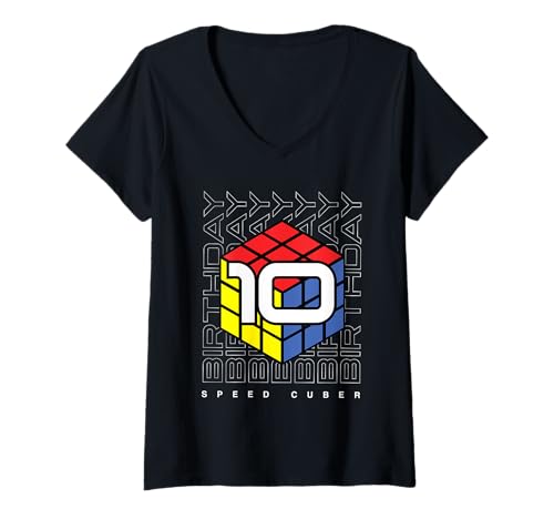 Damen Puzzle Cube Speed Cubing Geburtstagskind für 10 Kinder T-Shirt mit V-Ausschnitt von Cube's Magic