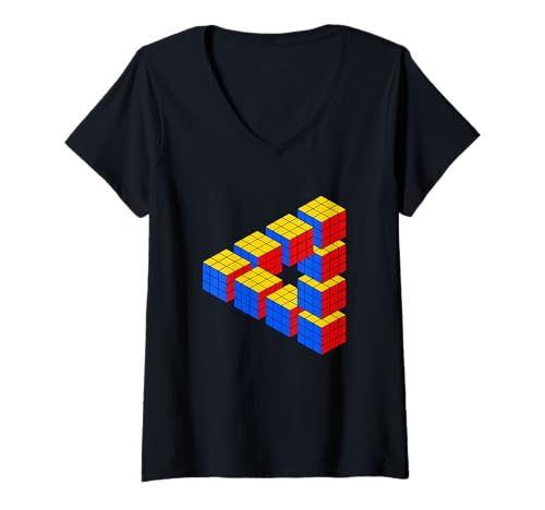 Damen Puzzlewürfel Speed Cubing T-Shirt mit V-Ausschnitt von Cube's Magic