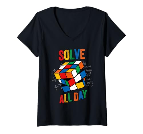 Damen Speed Cube Puzzle Cubing Löse den ganzen Tag T-Shirt mit V-Ausschnitt von Cube's Magic