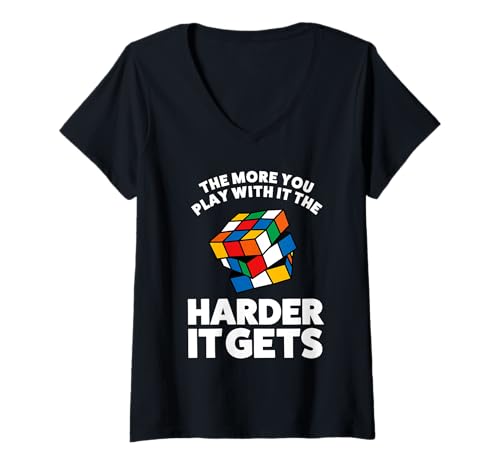 Damen Speed Cube Puzzle Cubing Lustig T-Shirt mit V-Ausschnitt von Cube's Magic