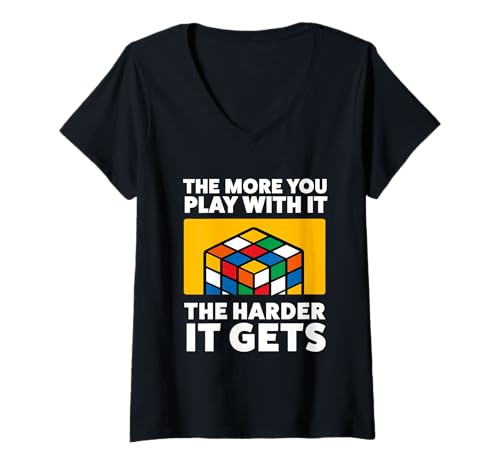 Damen Speed Cube Puzzle Cubing Lustig T-Shirt mit V-Ausschnitt von Cube's Magic