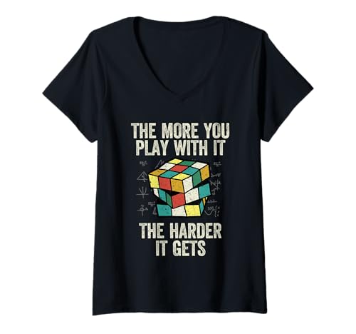Damen Speed Cube Puzzle Cubing Lustig T-Shirt mit V-Ausschnitt von Cube's Magic