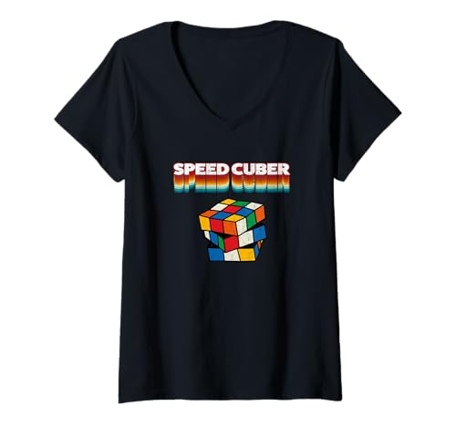 Damen Speed Cube Puzzle Cubing T-Shirt mit V-Ausschnitt von Cube's Magic