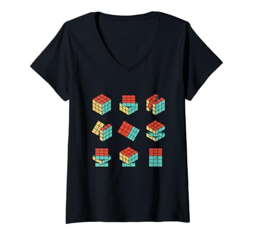 Damen Speed Cube Puzzlespiel Cubing Vintage T-Shirt mit V-Ausschnitt von Cube's Magic