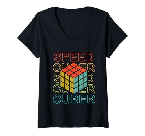Damen Speed Cuber Puzzle Cubing Kinder Herren T-Shirt mit V-Ausschnitt von Cube's Magic