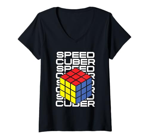 Damen Speed Cuber Puzzlewürfel Speed Cubing T-Shirt mit V-Ausschnitt von Cube's Magic