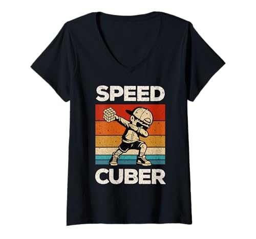 Damen Speed Cuber Puzzlewürfel Speed Cubing Vintage T-Shirt mit V-Ausschnitt von Cube's Magic