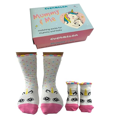 Cucamelon Mama Socken Schwangerschaft Geschenk Einhorn Strumpf für Mutter und Kind (2 Paar) Geschenke für Schwangere - Partnerlook Strümpfe für Familie, koordinierte Mode mit Kind von Cucamelon