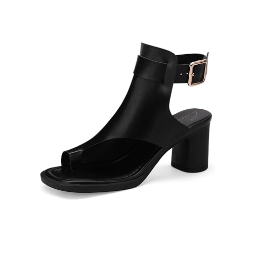 Cuctos Sandalen mit Blockabsatz, offener Zehenbereich, hohe Absätze, modische Pumps, Sandalen, Schuhe mit verstellbarem Knöchelriemen, für Freizeit oder Party, Schwarz, 38.5 EU von Cuctos