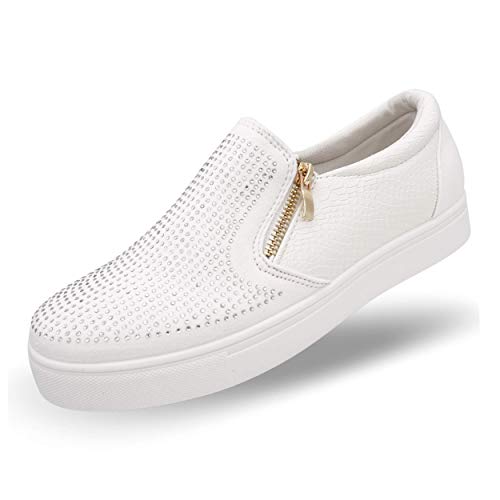 CucuFashion Flache Schuhe Für Damen - Sneaker Damen Weiss, Weiße Sneaker Damen, Weiße Schuhe Damen, Turnschuhe Damen, Hallenschuhe Damen Sneaker, Schlupfschuhe Damen von CucuFashion