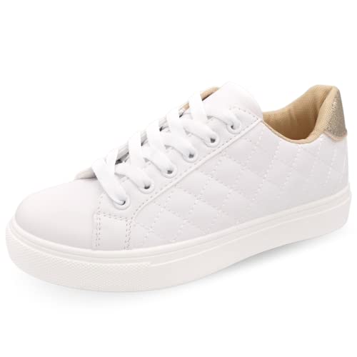 CucuFashion Weiße Sneaker Damen - Komfortabel Sneaker Damen Weiss, Sneaker Weiß Damen, Turnschuhe Damen, Weiße Schuhe Damen - Weißes Gold EU Größe 38 von CucuFashion