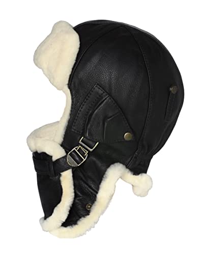 Cucuba Ushanka Lederhut aus Montone Shearling für Herren, Pilotenmütze, Schneemann, mit Ohrenschützern (XL), braun, X-Large von Cucuba