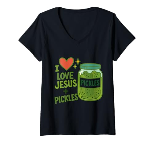 Damen Pickles and Jesus religiöses Salty And Saved Christian Zitat T-Shirt mit V-Ausschnitt Damen Pickles and Jesus religiöses Salty And Saved Christian Zitat T-Shirt mit V-Ausschnitt von Cucumber Lover Love Jesus Pickle Lovers Fermented