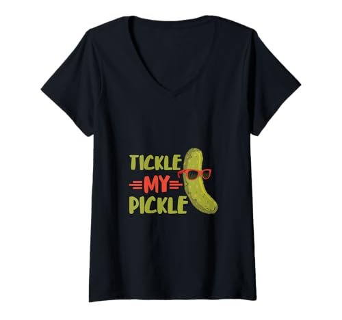 Damen Pickle Tickle My Funny Pickle Sonnenbrille Gurke Pickle Food T-Shirt mit V-Ausschnitt von Cucumber Vegetarian Dill Pickle Lover