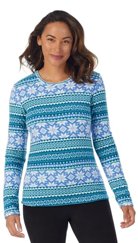 Cuddl Duds Damen Fleecewear mit Stretch Rundhalsausschnitt, Blaugrünes Fairisle, Mittel von Cuddl Duds