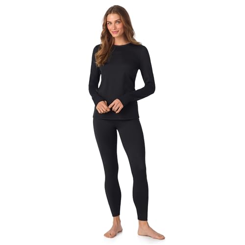 Cuddl Duds Damen Langarm und Leggings Base Layer 2-teiliges Set - Feuchtigkeitstransport, Schwarz, Small von Cuddl Duds