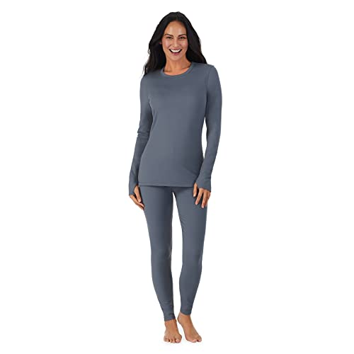 Cuddl Duds Thermo-Unterwäsche, lange Unterhose für Damen, Fleece-gefüttert, kaltes Wetter, Basisschicht, Oberteil und Leggings, Unterteil, Winter-Set, Grau (Graphite//Nature's Delight), Medium von Cuddl Duds