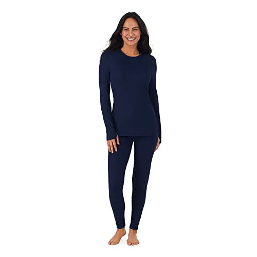 Cuddl Duds Thermo-Unterwäsche, lange Unterhose für Damen, Fleece-gefüttert, kaltes Wetter, Basisschicht, Oberteil und Leggings, Unterteil, Winter-Set, Marineblau (Peacoat Navy), Medium von Cuddl Duds