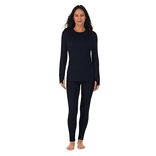 Cuddl Duds Thermo-Unterwäsche, lange Unterhose für Damen, Fleece-gefüttert, kaltes Wetter, Basisschicht, Oberteil und Leggings, Unterteil, Winter-Set, Schwarz, Medium von Cuddl Duds