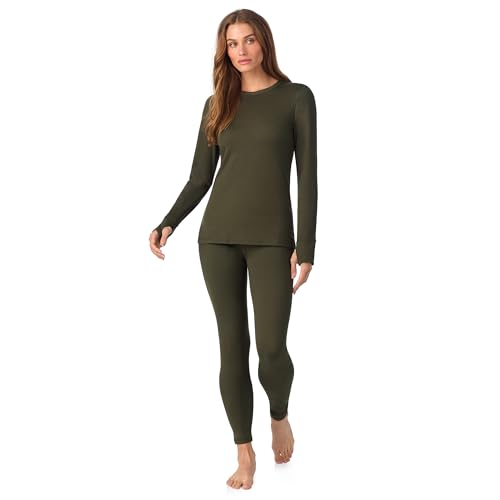 Cuddl Duds Thermo-Langarmshirt und Leggings für Damen, mit Fleece gefüttert, Ober- und Unterteil, Lounge-Sets für Damen, Jäger-Grün, Medium von Cuddl Duds