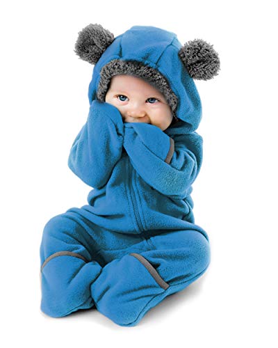 Cuddle Club Fleece Baby Romper Jumpsuit, Bear - Blue, 0-3 Months von Cuddle Club