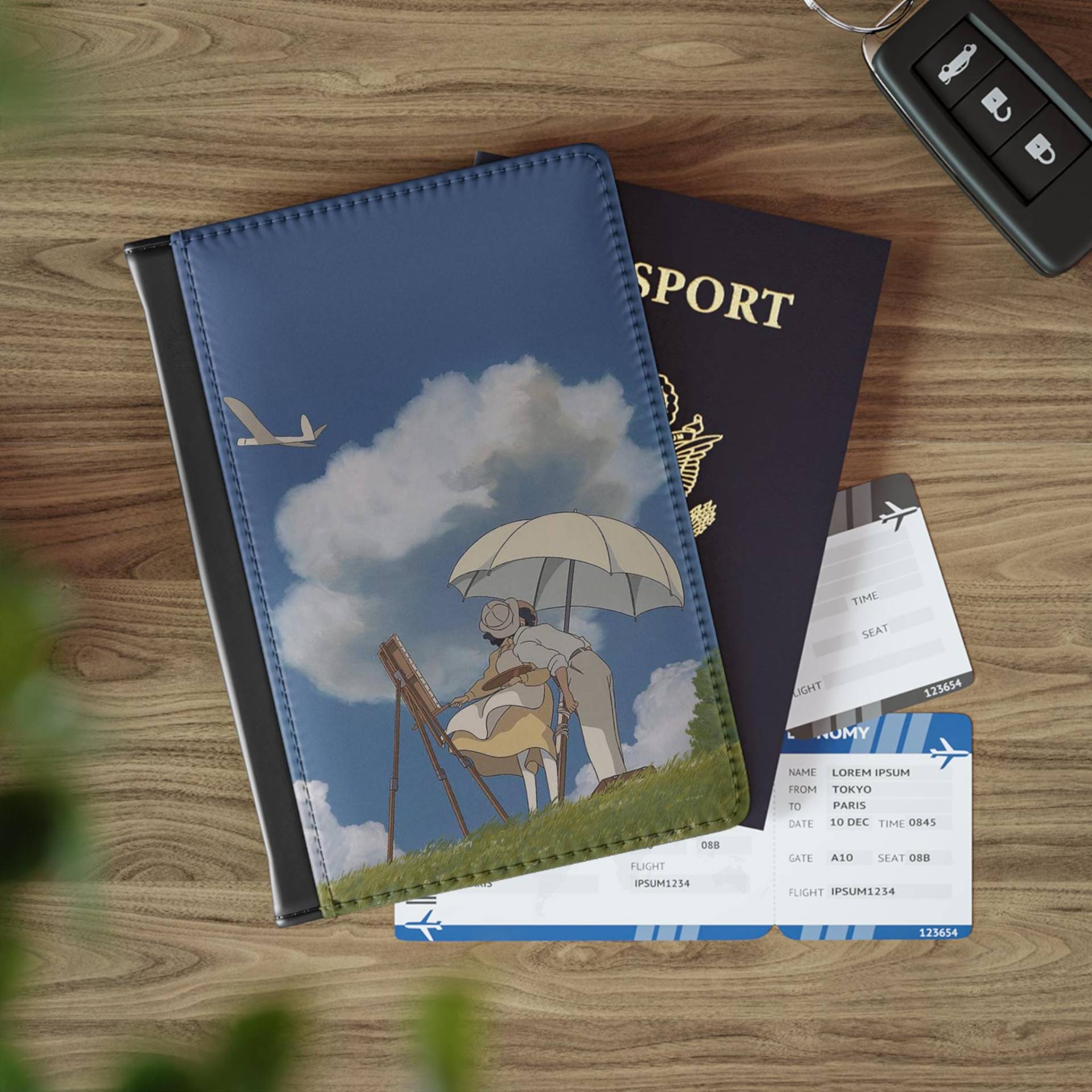 How The Wind Rise Studio Ghibli Inspired Passport Cover, Travel Wallet, Couple Gift, Blue Green Pastel Holder, Cute Anime Accessories von CuddleClubStudio