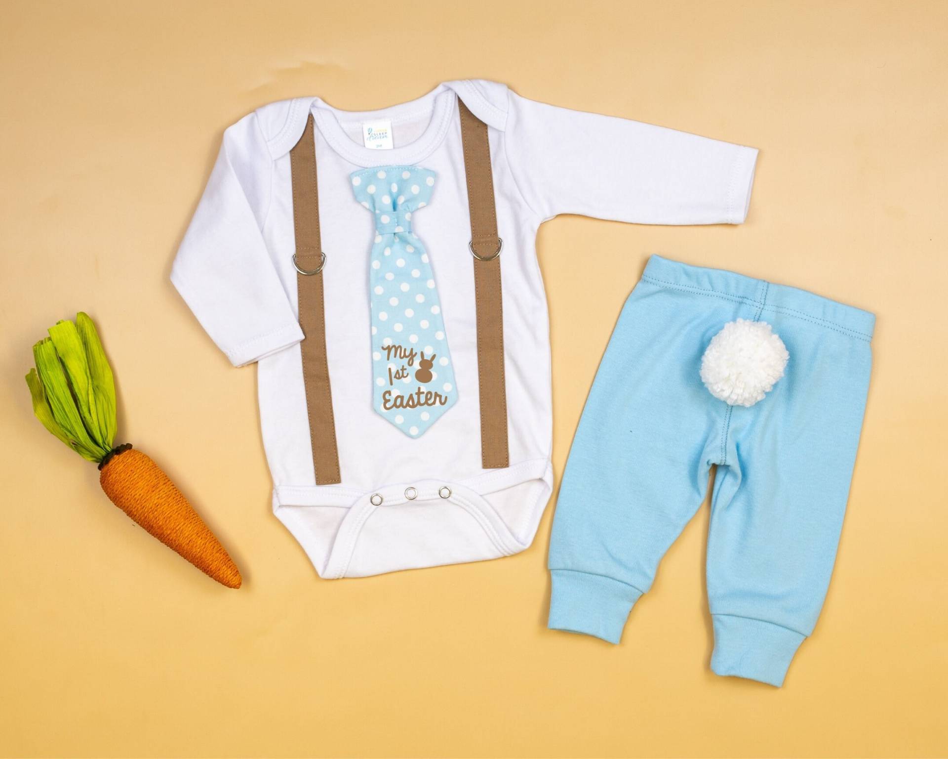Baby Jungen 1.ostern Outfit. Krawattenhalter Erstes Ostershirt Für Jungs. Himmelblau Und Braun. Polka Dot Krawatte. Ostern von CuddleSleepDream