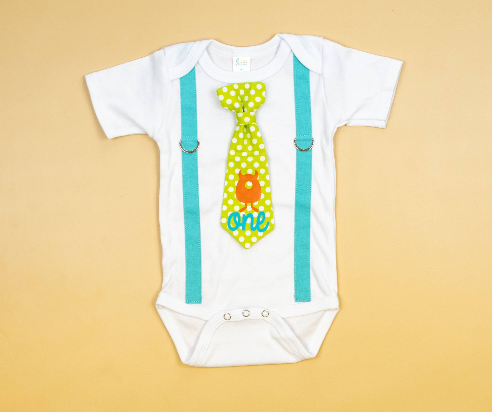 Little Monster Cake Smash Outfit, 1. Geburtstag Shirt, Krawatte Für Jungen in Aqua Orange Lime Grün von CuddleSleepDream