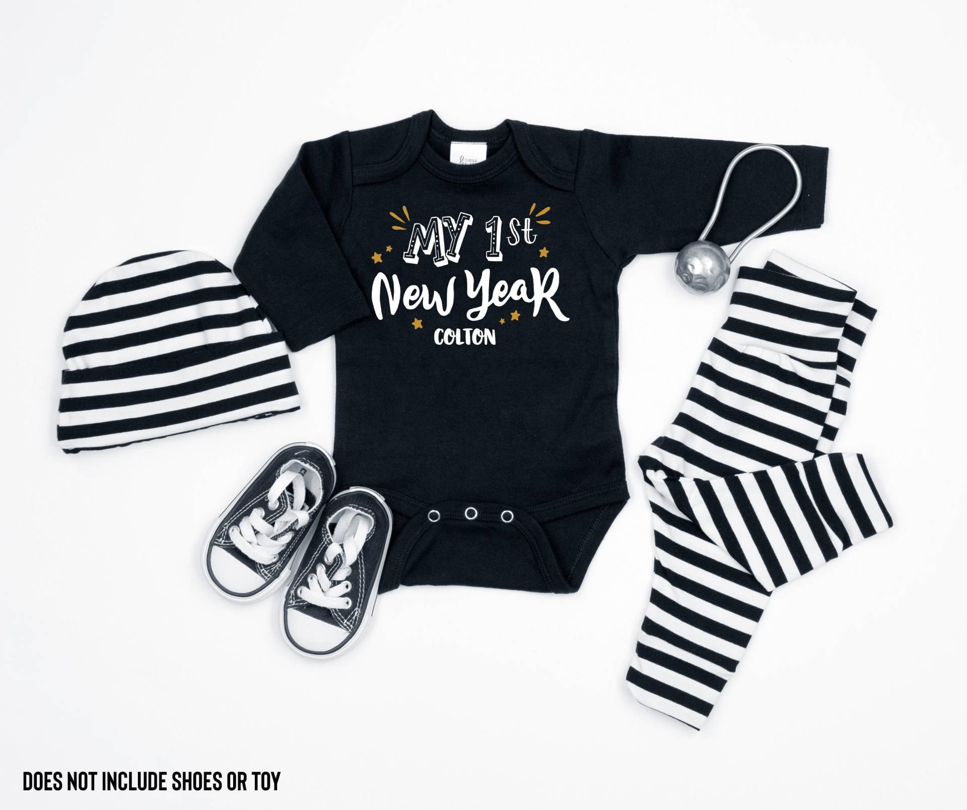 Personalisierte Baby Boy 1. Neujahr Outfit. Silvester Kleidung. 2024 Erstes Neues Jahr. Schwarz Und Gold. Baby-Neujahr. Neugeborene von CuddleSleepDream