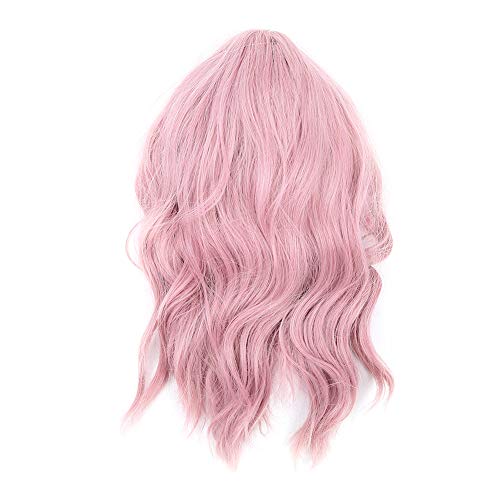Cufaee Lockige Wellenperiere, rosa Pastellkurzbob -Synthetikperücken, Cosplay -Kostüm gefälschte Haare für Frauen von Cufaee