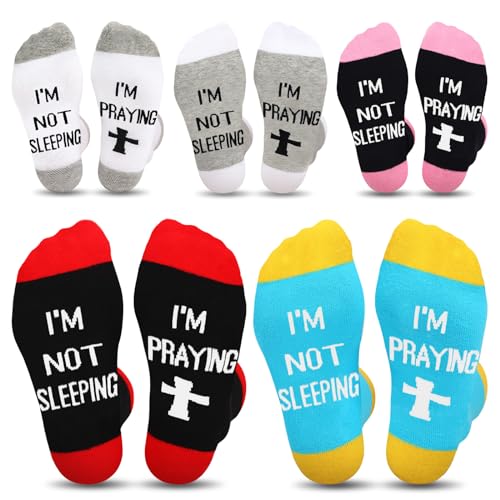 Cuffbow 5 Paar christliche Glaubenssocken mit der Aufschrift "I'm Not Sleeping I'm Praying", christliche Socken für Frauen und Männer, Weihnachten, Pastor, Wertschätzungsgeschenke, Wie abgebildet., von Cuffbow