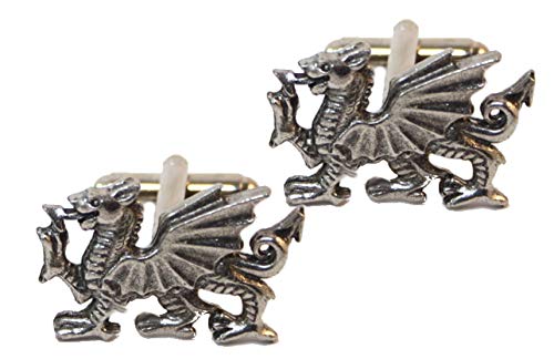 Cufflinks Direct Celtic, Wales Waliser Drache Silber Zinn Wales Mann Geschenk Manschettenknöpfe (Manschettenknöpfe mit Geschenktüte) von Cufflinks Direct